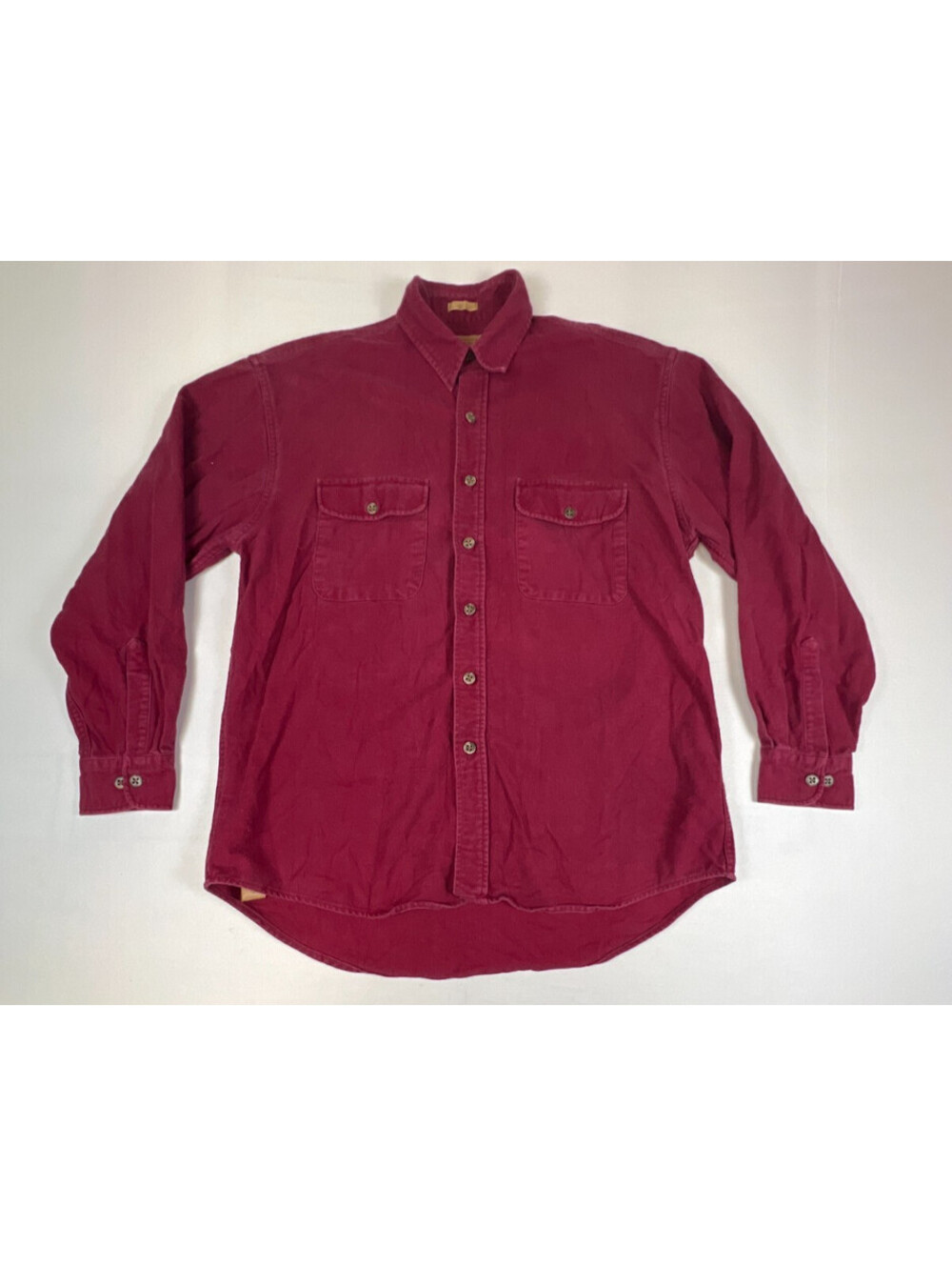 St. John's Bay Men Large Long Sleeve Chamois Cloth Button Up Shirt Maroon Heavy